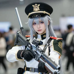 extremely detailed and intricate kancolle cosplayer at a convention, 8 k professional photography, perfect anatomy, military design advanced weaponry, beautiful and highly detailed face and eyes 3 5 mm
