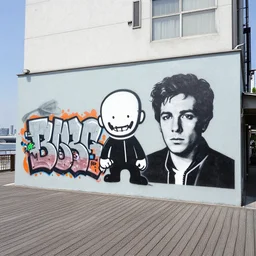 graffiti mural, psychonauts game concept art, located on a boardwalk in tokyo japan, by banksy, a 1 one, shepard fairey