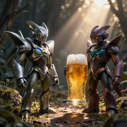 bionicle and beer in hand