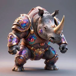 An anthropomorphic rhino wearing magical infused armor, battle stance, intricate artwork by Tooth Wu and greg rutkowski and artgerm, cinematic, hyper realism, high detail, octane render, unreal engine, 8k, Vibrant colors, Smooth gradients, High contrast, depth of field, aperture f2.8