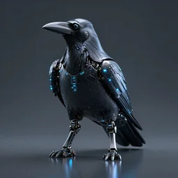 crow in cybernetic armour, leds, portrait, digital art, studio, realistic reflections, professional lighting