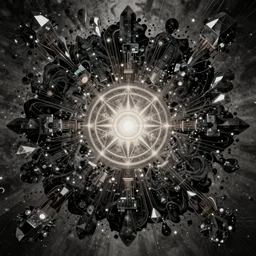 epic scale cinematic symmetrical electrical computer being character concept of a beautiful dark crystals powder liquids, glowing black dark velvet, sacred ethereal volumetric lighting darkness entity visionary fantasy art by max chroma artstation max chroma full - spectrum greyscales alphonse mucha greg rutkowsky muted subdued minimal rule of thirds golden ratio sacred geometry ai generated art centered symmetrical symmetry