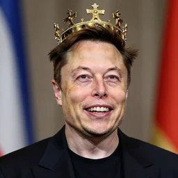 elon musk wearing a crown and smiling, hd photo