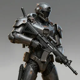 a mech soldier holstering his rifle, full view, artstation, cinematic, concept art, 8k, Pinterest, cgsociety, hyper detailed, ultra realistic, illustration, epic, high resolution, post processing, high quality, unreal engine, digital art, deviant art, octane render,