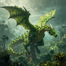 intergalactic dragon made of treeson a planet, rain forest, by thomas kinkaid, no man's sky screenshot