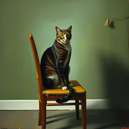 a cat sitting on a chair, metaphysical painting, de chirico, italian, carlo carra, trending on artstation