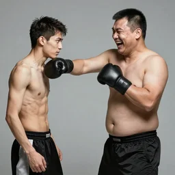 Buff dude laughing while being punched by a skinny weak dude.