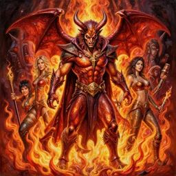 high intricate glimmering 3 d painting!!! of diablo!!!!! surrounded by fire!!!, ( ( alejandro mirabal ) ), ( ( cory loftis ) ), patryk stefaniak, rebecca hu!!, ben mauro, logan preshaw!!, trending on artstation