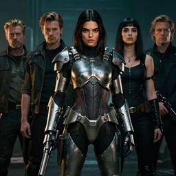 kendall jenner wearing metal gear armor holding gun dramatic lighting art by brandon anschultz by yoji shinkawa by richard schmid by greg rutkowski by sandra chevrier by jeremy lipking cinematic dramatic
