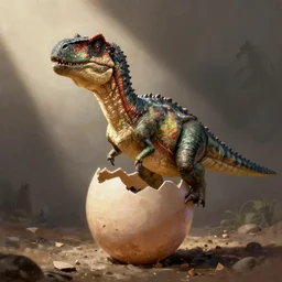 a dinosaur hatching from an egg, painting digital art, artstation, deviantart