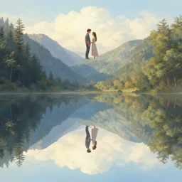 symmetry!! surreal landscape of a dream, a couple in love, very detailed, serene, peaceful, perfect lighting, perfect composition, digital art, illustration, artstation, artgerm, derek zabrocki, greg rutkowski, 4 k