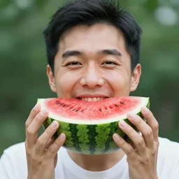 a man with a whole watermelon in his mouth