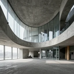 concept art of soviet brutalism interior with japan interior, cocnrete and glass, by le corbusier, ando tadao and victor enrich, octane redner, cryengine