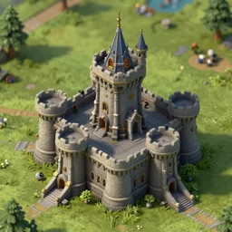 extreme close up of a castle on a warcraft like map of steampunk small town, hyper detailed, intrincated, vivid color scheme, sharp focus, clear image, no logo, hyper realistic