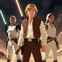 luke skywalker, han solo and leia organa in the style of the clone wars animation, detailed