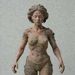 medical photograph of a woman infected with a disease that turns her body into clay