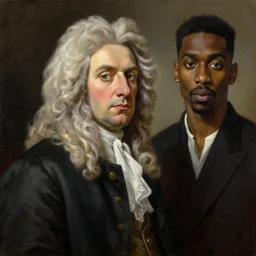 a classical portrait of sir isaac newton and tupac shakur oil on canvas