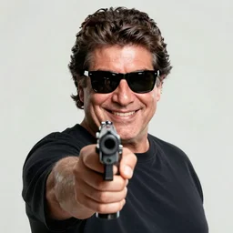 a still of hugo chavez as neo from the matrix, wearing black sunglasses and smirking while pointing a gun to the camera. centred. extremely detailed. beautiful. 3 5 mm. 4 k. award winning.