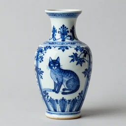 A cat, style of Chinese Vase, Portuguese Blue and White Painted Tile Art on artstation, 30mm, by Noah Bradley