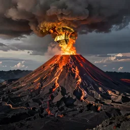a volcano dropping gold by greg rutkowski
