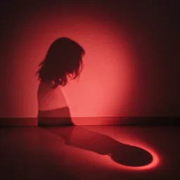 she sees her own shadow cast in red light and outlined on the floor below her, she recognizes herself and feels she is perfect