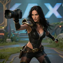 action still of Caitlyn in KDA League of legends movie played by Megan Fox. dslr, 4k, imax, cinematic, 35mm, 4k resolution