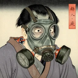 a zombie wearing a gas mask in the style of Ukiyo-e - s 50