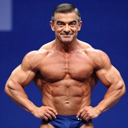 a portrait photograph of mr. bean mr. bean as a bodybuilder in a bodybuilding competition, bodybuilder, hyper realistic, 4k, detailed