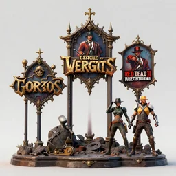 3d sculpt of gothic circus signs, artstaton, League of Legends, red dead redemption2, overwatch, digital illustration