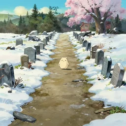 a wholesome animation key shot of a cute empty daytime winter damaged graveyard runway, studio ghibli, pixar makoto shinkai and disney animation, sharp, rendered in gouache painting, anime key art by greg rutkowski, bloom, dramatic, dynamic lighting