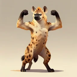 an anthropomorphic hyena flexing his muscles, digital art