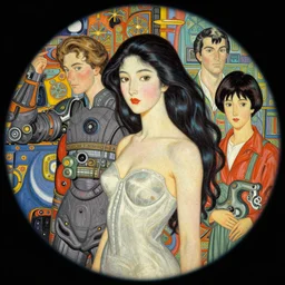 vintage cinematic oil pastels by bruce pennington, fisheye!!!!!!! portrait of a goddess by francois schuiten, by dean cornwell, by yoshitaka amano, 7 0 s sci - fi art book cover, craig russel art, japanese woodblock, intricate background details by henri - edmond cross, greg rutkowski