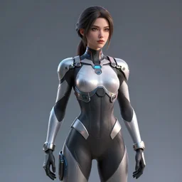 hyper realistic beautiful 3 d female character design with futuristic suit, art by guillaume mahieu and brad rigney. trending on artstation, hiperdetailed, 8 k, vray, octane render, cinematic lighting