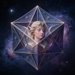 metatrons cube, sacred geometry, highly detailed, matte painting, galaxy, sharp focus, trending on artstation, beautiful angel portrait, octane render