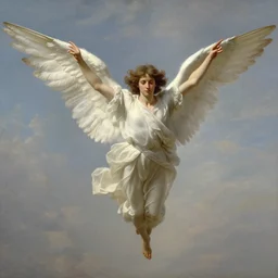 angel flying in sky, windy, stoic, is ( ( with arms half lifted toward us ) ). light dust, magnificent, hyperdetailed, theatrical, close up, masterpiece, painted by jean honore fragonard and greg rutkowski