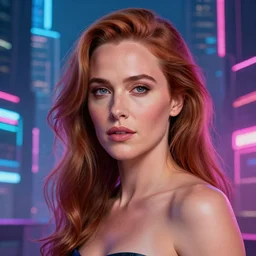 Portrait of young Gillian Anderson  in a cyberpunk city, neon lighting, model, HDR, 24MP, fantasy, high detail, elegant, digital painting, rossdraws global illumination, vibrant, intricate, textured skin, highly detailed, artstation, sharp, focus, illustration, Anna Dittmann, Ilya Kuvshinov, Nikolay Makovsky