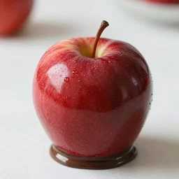 photo of beautiful shiny red apple being covered in melted chocolate, 5 0 mm, beautiful photo