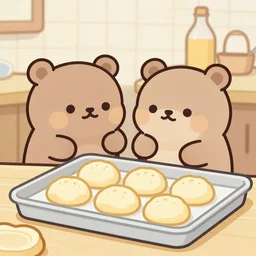 a photo of cute bears baking bread