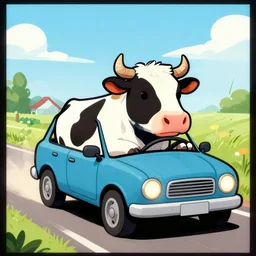 cow driving a car, comics style, 4 k