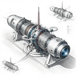 cad sketch and rendering of futuristic cern atlas experiment, blueprints