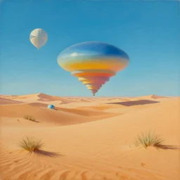 a surreal desert retrofuturist painting by ahmed arfeen