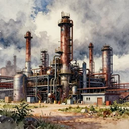 Industrial complex  Watercolor, highly detailded