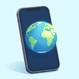 illustration of a mobile phone with a planet inside the screen going out of it, in 4 d, detailed and intricate forty five degree isometric, cross by studio muti
