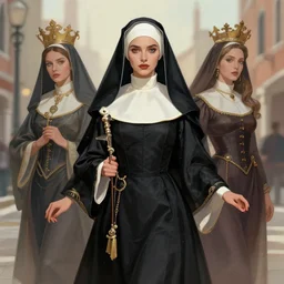 beautiful female character inspired by venice carnival and nun | | digital artwork made by greg rutswork, anna dittmann and lois van barlee, symmetrical, anatomically correct