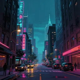 stark street in portland oregon, cyberpunk, digital painting