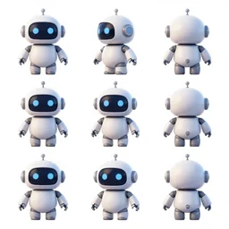 character sheet, of the a cute robot, all viewing angles, from a space themed Sierra point and click 2D graphic adventure game, made in 2019, high quality graphics