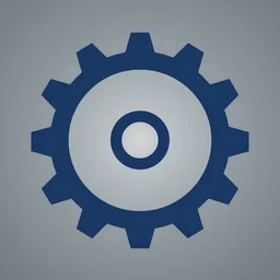 a vectorized angled blue - grey gear, professional icon logo radial symmetry