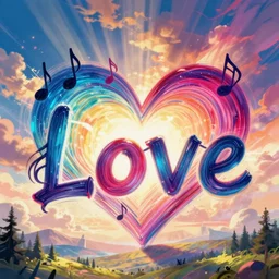 HD detailed art on artstation, vibrant colors, drawing of musical notes writing the language of love, fantasy art