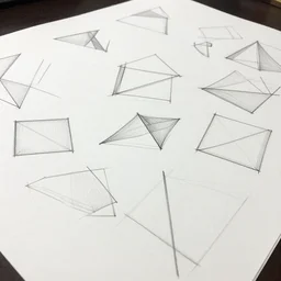 perspective view of a huge sheet of paper on which are drawn clearly separate geometric entities looking like triangles and squares