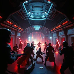 7 0 mm film still from star wars the empire strikes back, battle in a rebel base, interior shot, vibrant, high contrast, dramatic camera angle, rich deep lighting, ralph mcquarrie, octane, digital art, detailed illustration, concept art